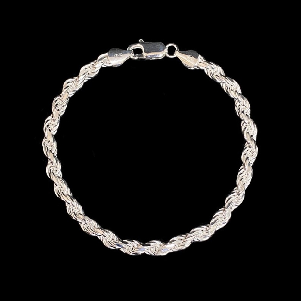 New S925 Sterling Silver Hallmarked Solid Silver 4mm Twisted Rope Chain Bracelet - Picture 14 of 14